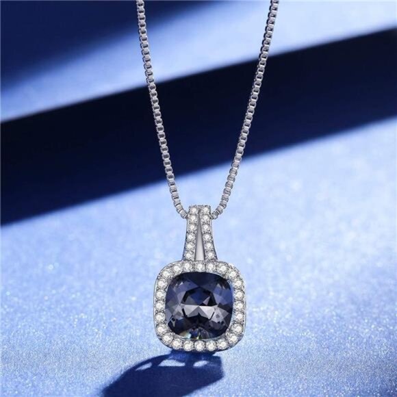Platinum Plated Cubic Zirconia/Austrian Crystal Cushion Shape Halo Pendant - Picture 2 of 14